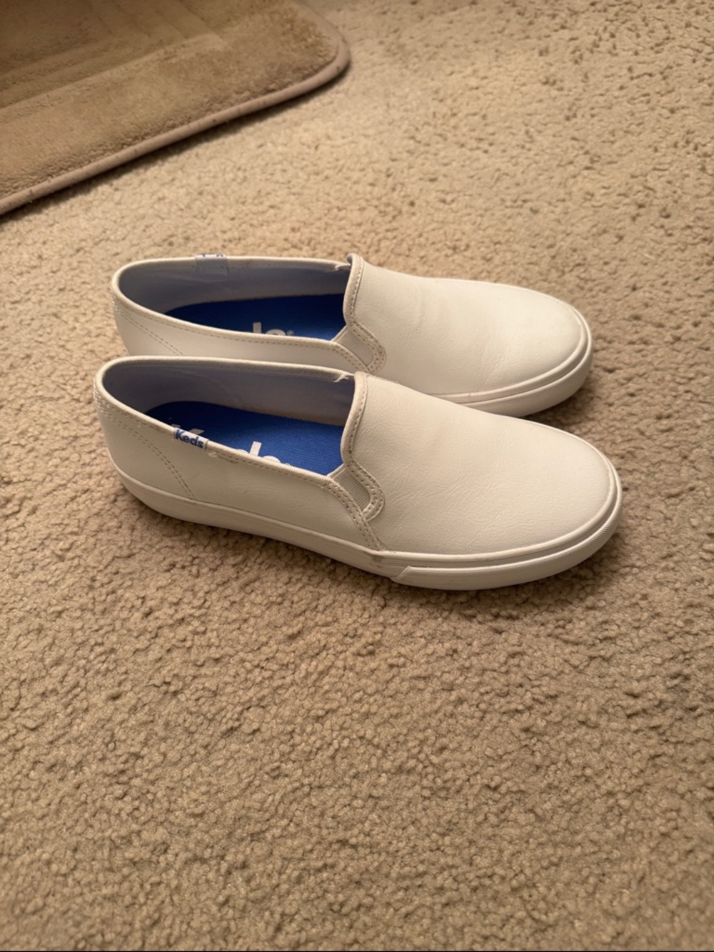 Keds White Slip-On leather Sneakers with Blue Insole